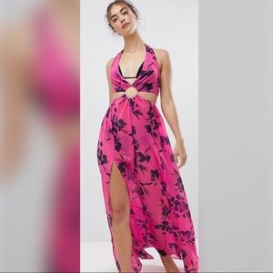 Summer Pink O-ring Detail Chiffon Maxi Dress